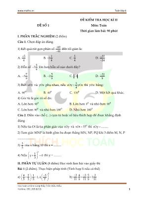 10 Đề kiểm tra học kỳ II môn Toán Lớp 6 - Trần Hữu Hiếu